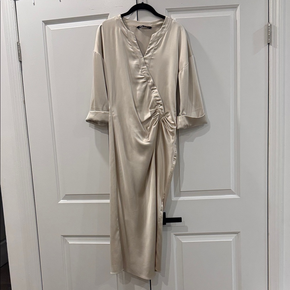 Chic zara Cream Satin Midi Dress